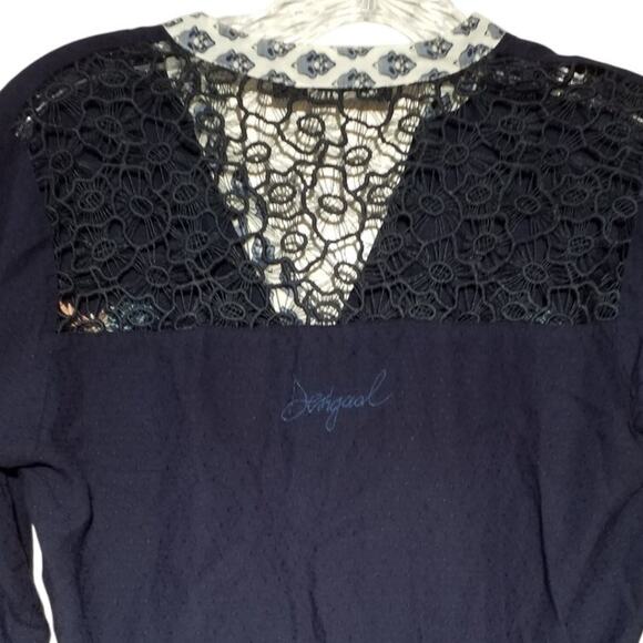 Desigual Womens Embroidered Button Up Top Long Sleeve Cut Out XS - Picture 4 of 5